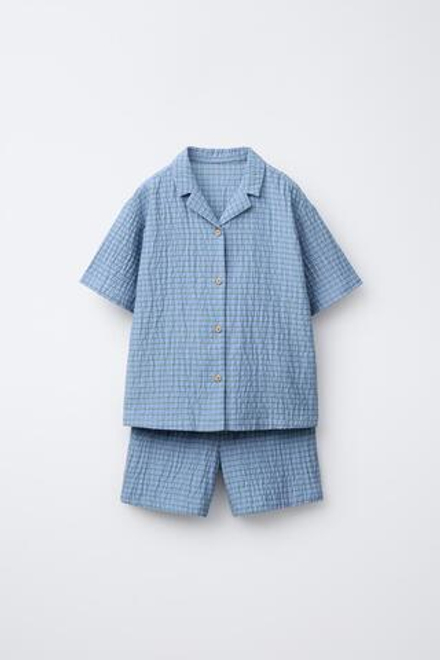 ZARA ПИЖАМА РУБАШКА И БЕРМУДЫ В КЛЕТКУ, СИНИЙ