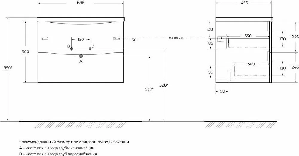 Тумба с раковиной BelBagno MARINO-CER-N-700-2C-SO-BL-P Bianco Lucido