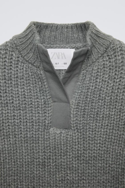 ZARA ТРИКОТАЖНЫЙ СВИТЕР, СЕРЫЙ / СИНИЙ