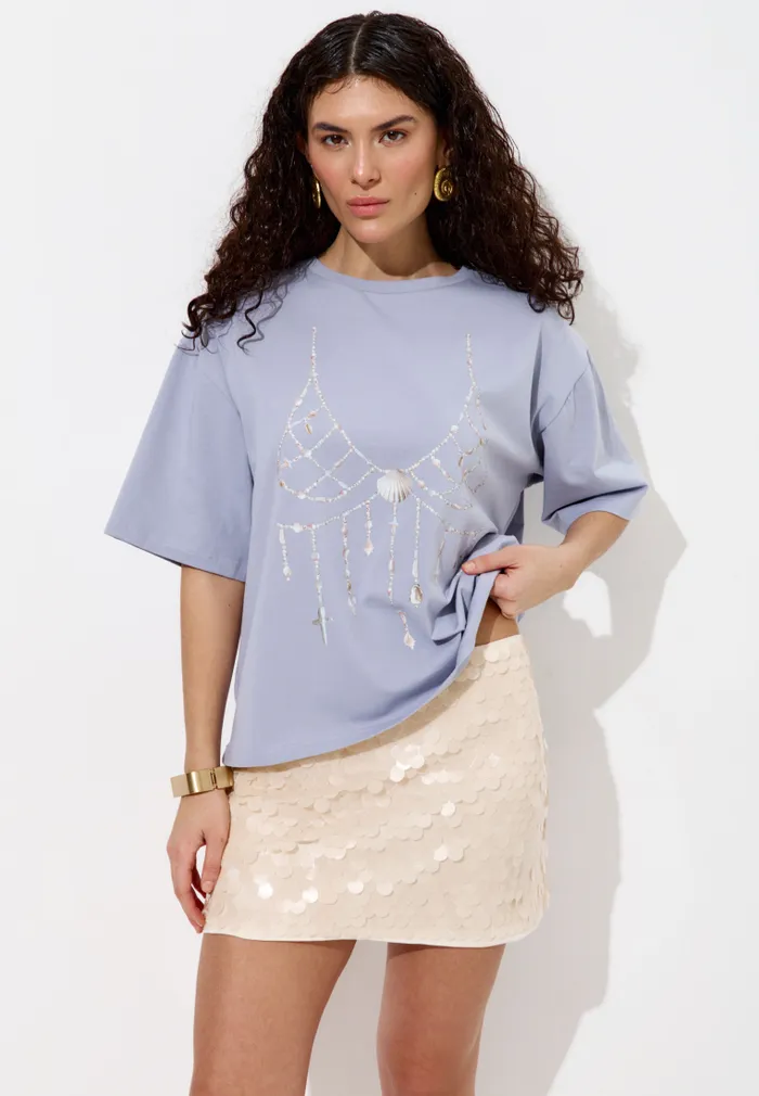 Футболка с принтом "Жемчужный бра" лавандового цвета