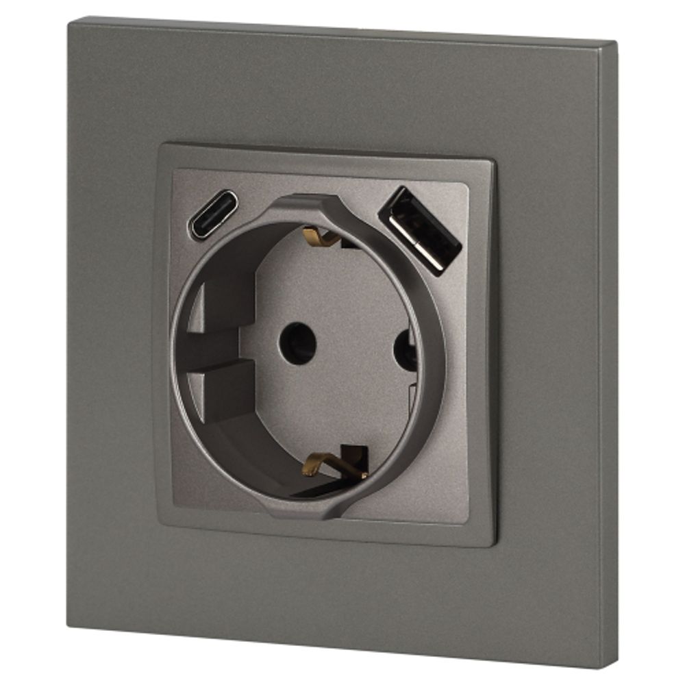 Розетка ЭРА Elegance 14-4108-16 2P+E 16A-250В со шторками с USB type-A+C 5В-3А титан