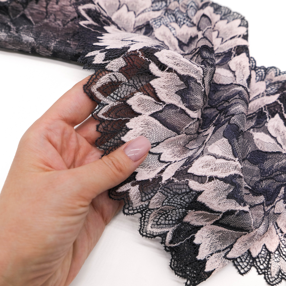 Кружево эластичное ПУДРА/СЕРЫЙ, 19см, Китай