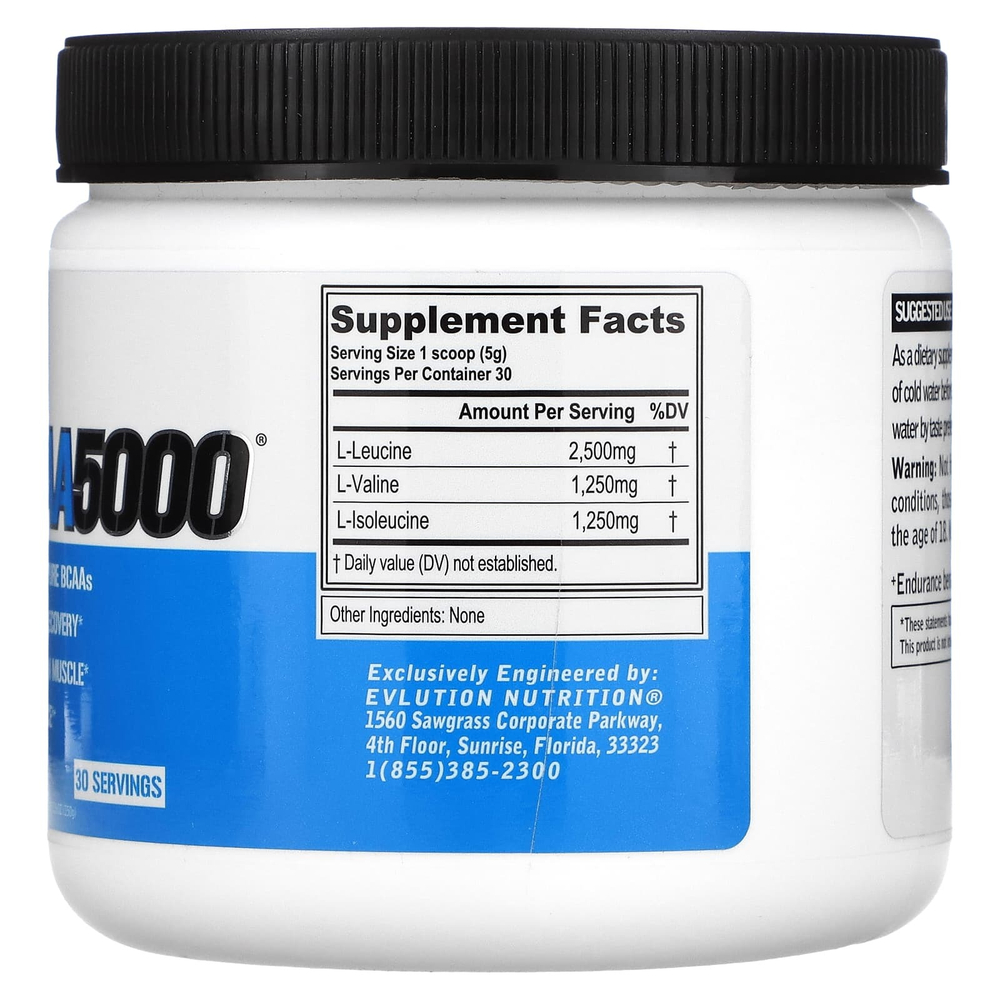 EVLution Nutrition, BCAA5000, без вкусовых добавок, 150 г (5,3 унции)