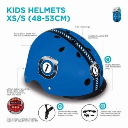 Шлем детский Globber Elite Lights XS/S (48-53CM) голубой