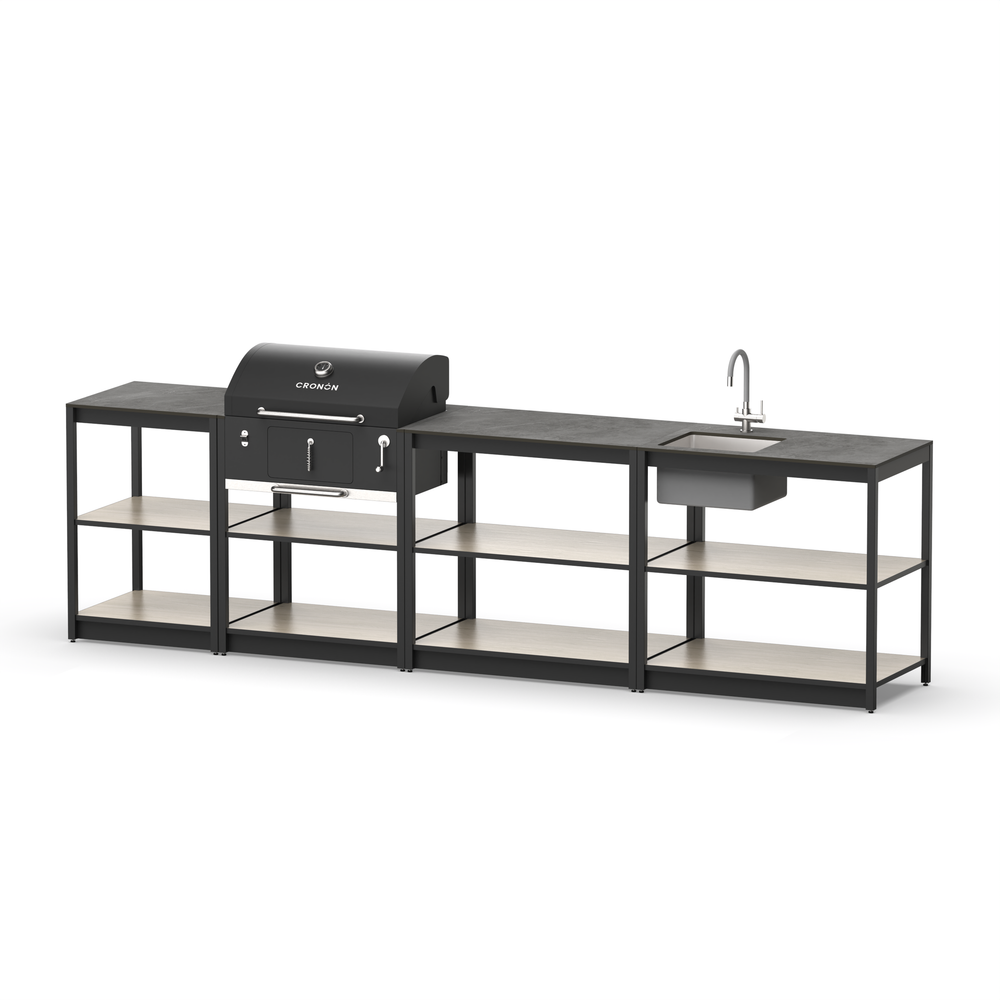 Мангальный комплекс Lounge M-113SB, 3.2 м, дуб сонома/черный мрамор