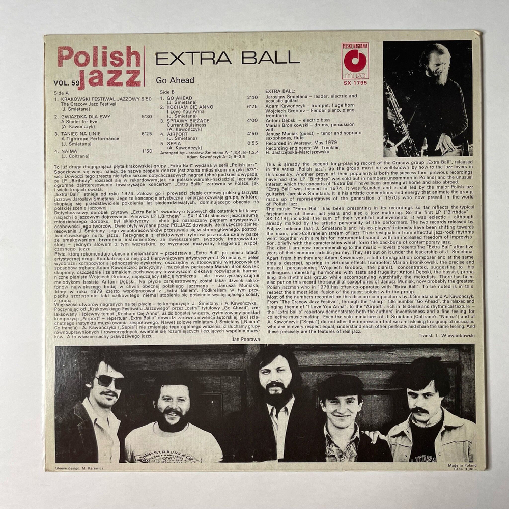 Винтажная виниловая пластинка LP Extra Ball Go Ahead (Польша 1979) Польский Джаз