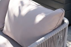 "Канны" диван модульный плетеный из роупа, каркас алюминий белый, роуп светло-серый круглый, ткань светло-серая