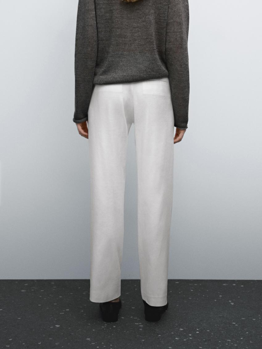 Massimo Dutti Эластичные брюки из смесового льна, белый