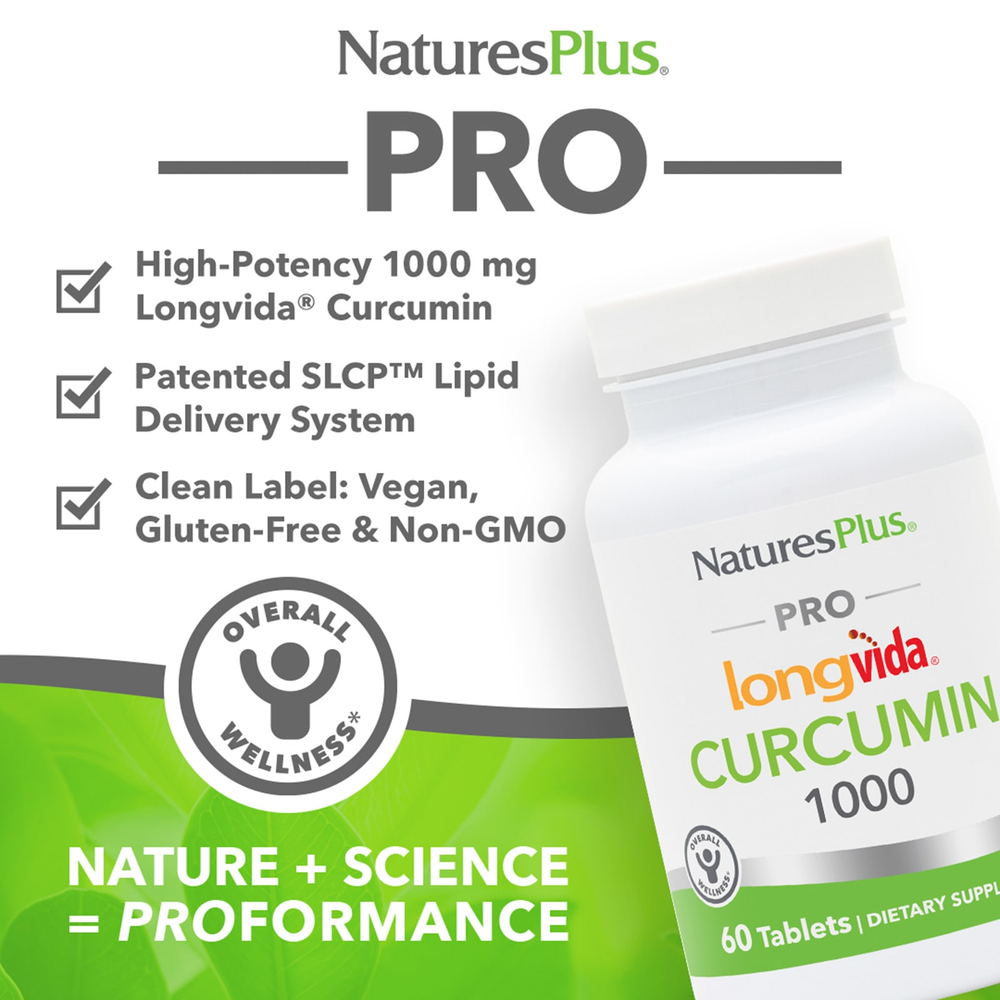 NaturesPlus, Pro Longvida Curcumin 1000, 1000 мг, 60 таблеток