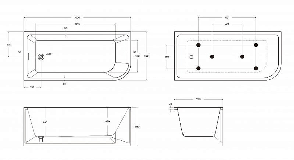 Ванна акриловая BelBagno BB712 160x73 белая