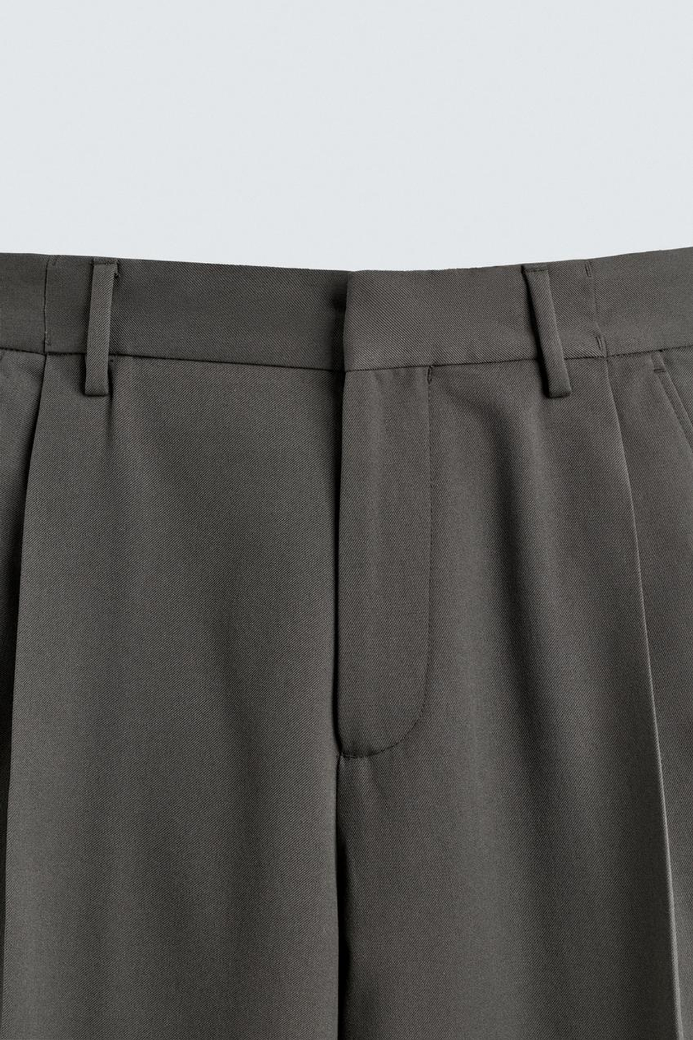 ZARA БРЮКИ WIDE FIT СО СКЛАДКАМИ, АНТРАЦИТОВО-СЕРЫЙ
