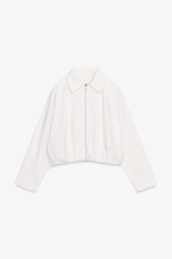 ZARA БОМБЕР ИЗ МЯГКОЙ ТКАНИ СО СКЛАДКАМИ, ЭКРЮ