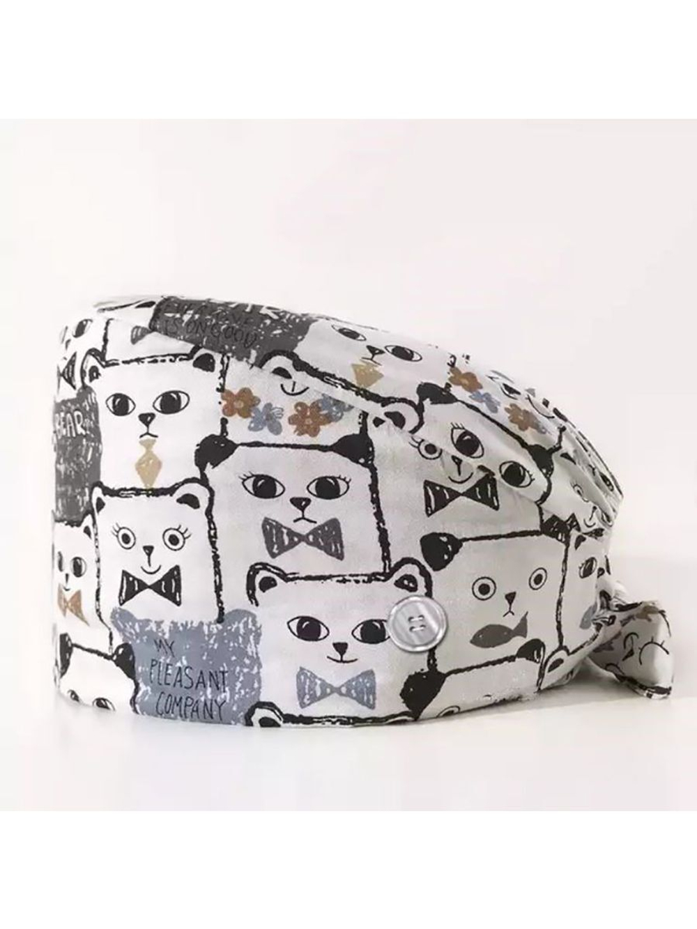 Шапочка медицинская, принт "Медвежья компания", белый