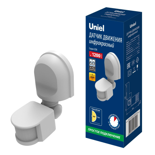 USN-R21 1200W/180R WHITE Датчик движения ИК. 12м, 10сек. - 7мин., IP44. Белый. TM Uniel