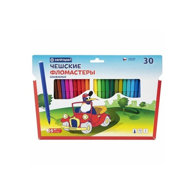 Фломастеры 30 ЦВЕТОВ CENTROPEN "Пингвины", смываемые, вентилируемый колпачок, 7790/30ET, 7 7790 3086