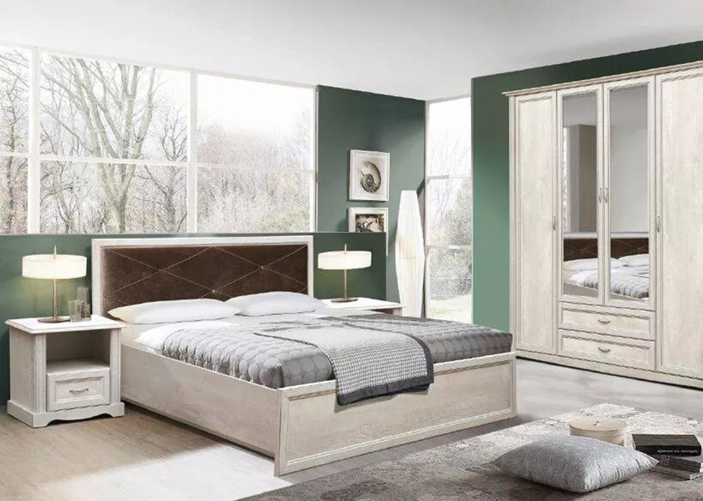 Кровать Сохо 32.26-01 (1400)с под. мех. бетон белый/бетон патина