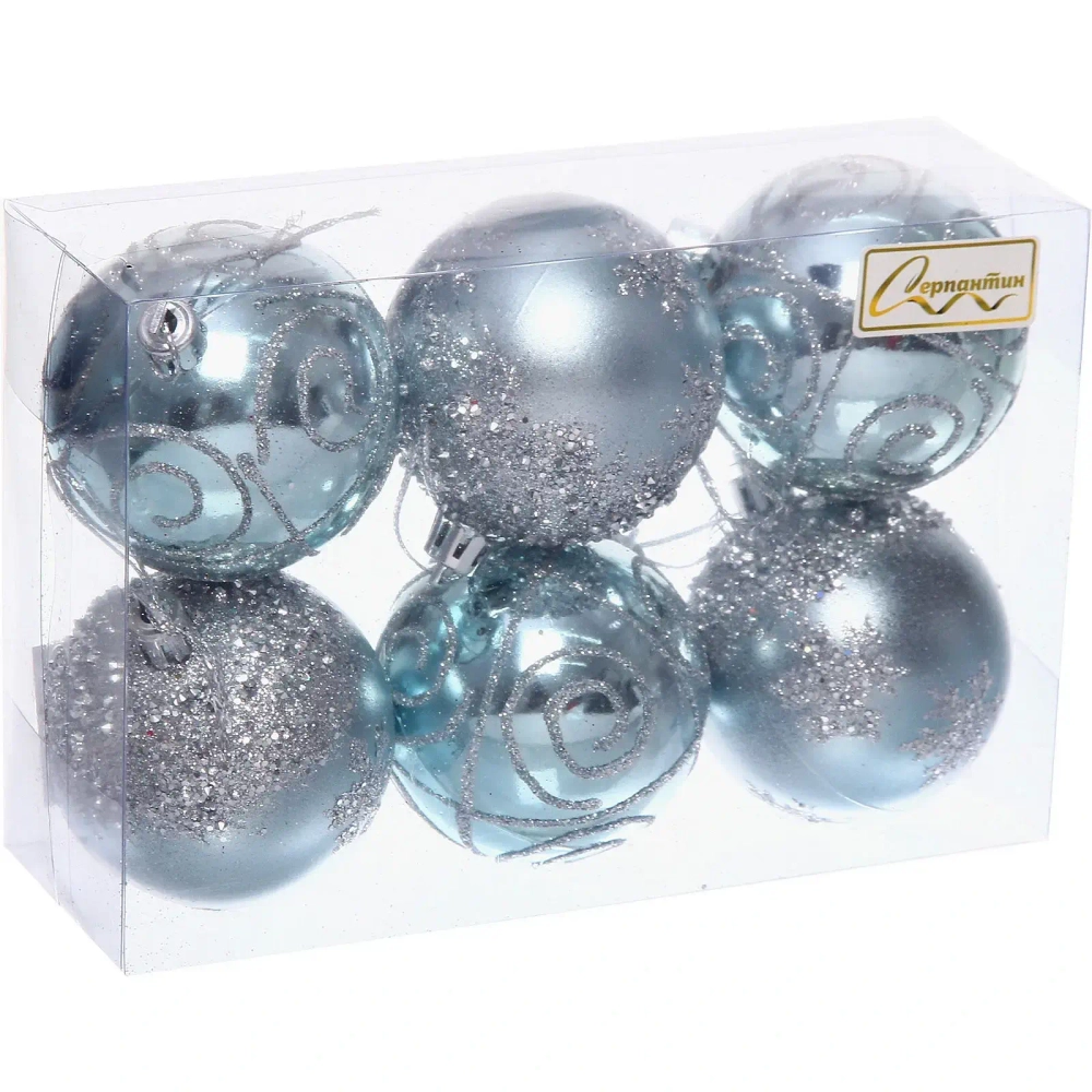 Набор шаров «Снежный тепет» 6 см (в наборе 6 шт), Голубой