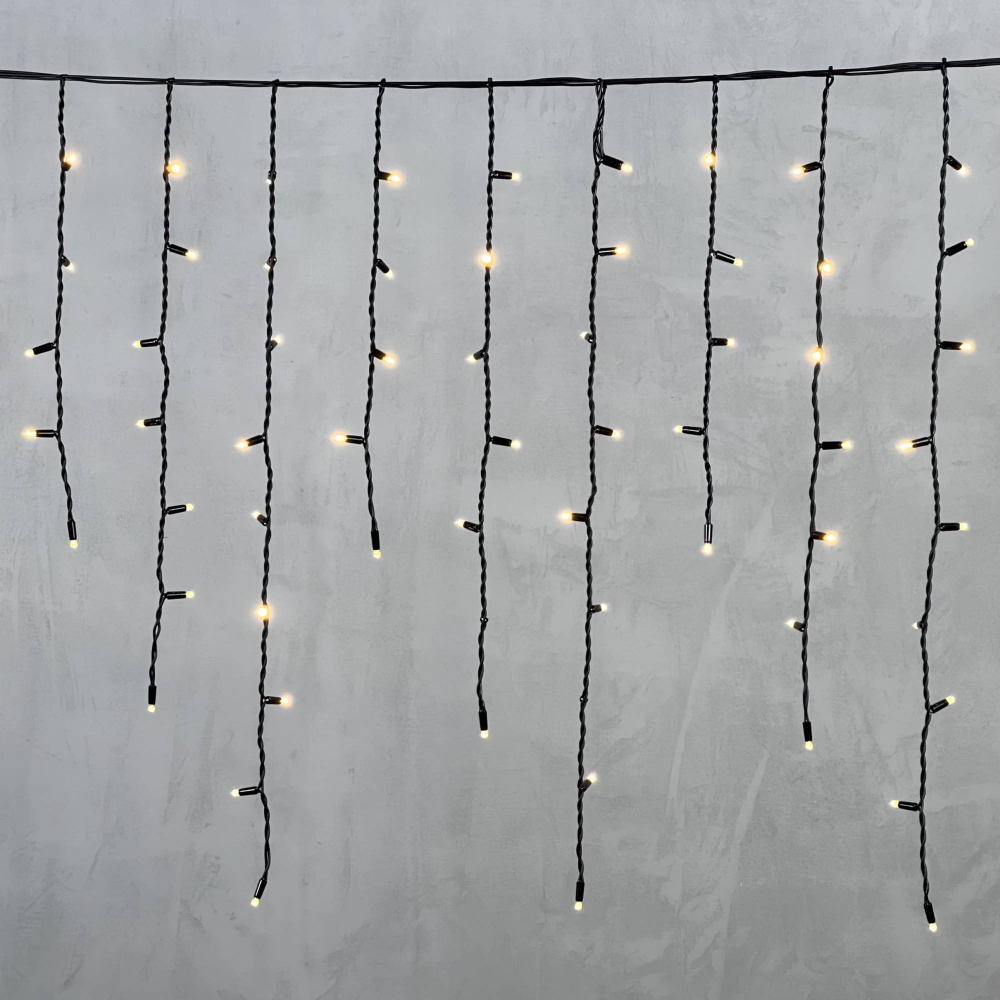 Светодиодная бахрома с колпачком 3,2*0,9 м., 168 теплых белых LED ламп, каучуковый черный провод, LTC (LL168-1-2WW)