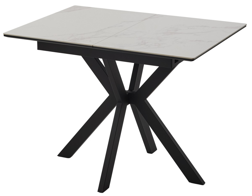 Стол КОМИЛЬФО МИНИ 100 БЕЛЫЙ МРАМОР с прожилками латте, керамика / ЧЕРНЫЙ, М-City