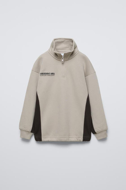 ZARA ТОЛСТОВКА С РЕЛЬЕФНОЙ НАДПИСЬЮ, СЕРО-КОРИЧНЕВЫЙ