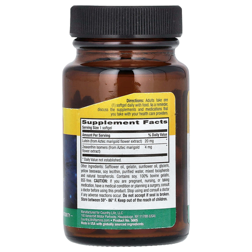 Country Life, Лютеин с зеаксантином, 20 мг, 60 мягких таблеток