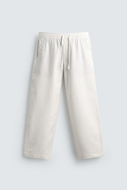 ZARA БРЮКИ RELAXED FIT С РЕЛЬЕФНОЙ СТРУКТУРОЙ, ЖЕЛТОВАТО-БЕЛЫЙ