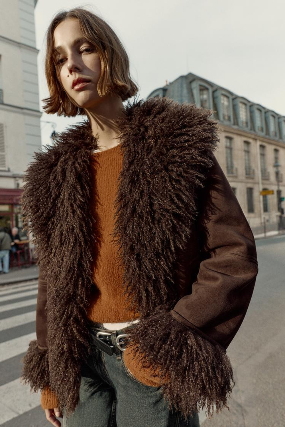 ZARA КУРТКА С ОТЛОЖНЫМ ВОРОТНИКОМ, КОРИЧНЕВЫЙ