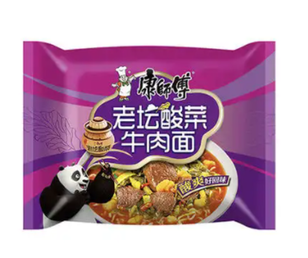 Лапша со вкусом квашеной капусты и говядины Kangshifu пакет 117г
