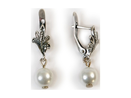 "Жемчужные 3" серьги в серебряном покрытии из коллекции "Жемчужная" от Jenavi  с английским замком