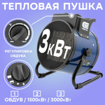 СИБРТЕХ Тепловая пушка, керамический нагреватель K3, 3 режима, 230В, 1500/3000 Вт// 96404