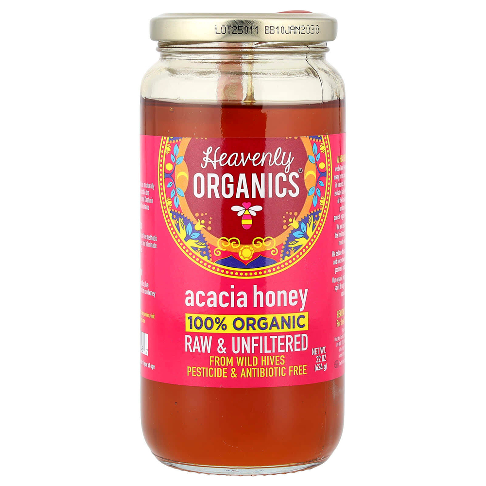 Heavenly Organics, 100% органический акациевый мед, необработанный и нефильтрованный, 624 г (22 унции)