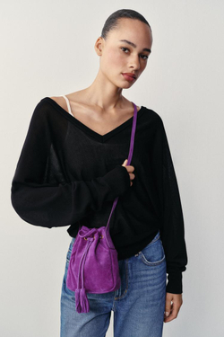 ZARA КОЖАНАЯ МИНИ-СУМКА СО СБОРКОЙ, ЛИЛОВЫЙ