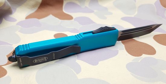 Автоматический нож Microtech MT_123-1TQ Ultratech T/E, алюм. рук-ть бирюз, клинок 204P, DLC