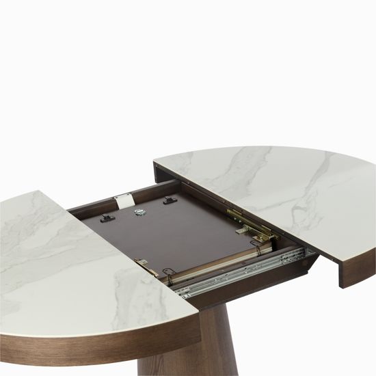 Обеденный стол круглый раздвижной Luton 110/150 дуб патина / белый матовый