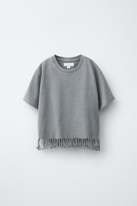ZARA ФУТБОЛКА С БАХРОМОЙ И ЗАКЛЕПКАМИ, АНТРАЦИТОВО-СЕРЫЙ