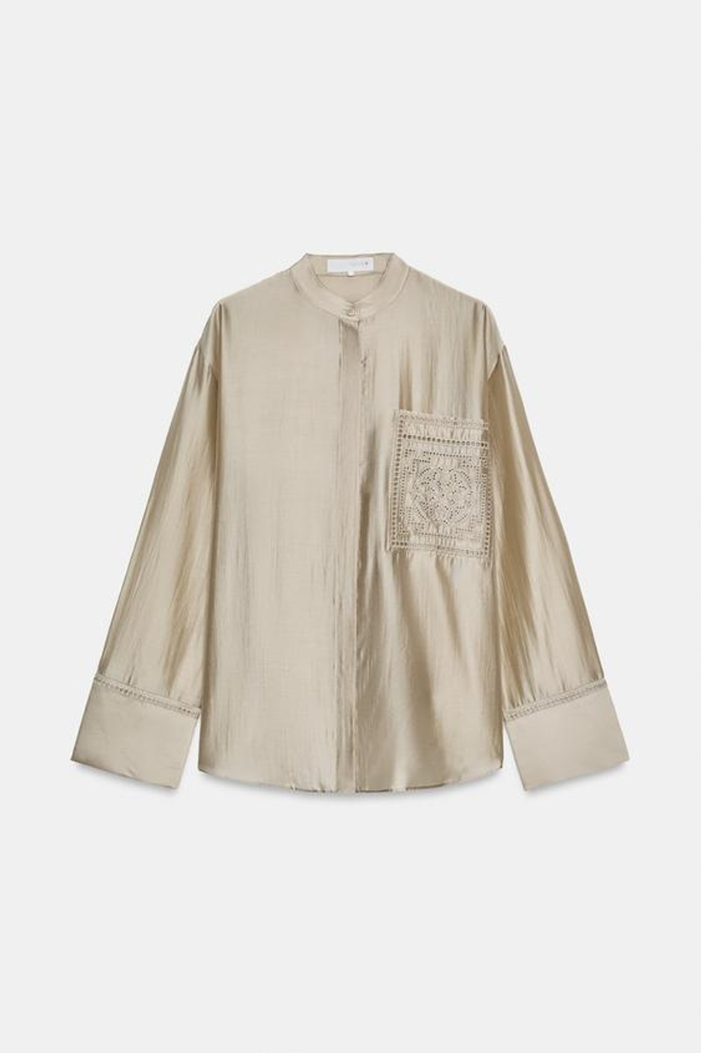 ZARA РУБАШКА С ВЫШИВКОЙ И КАРМАНОМ — ZW COLLECTION, СЕРО-КОРИЧНЕВЫЙ