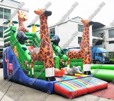 Надувной батут-горка "Веселые жирафы", 7*3,5*5 м