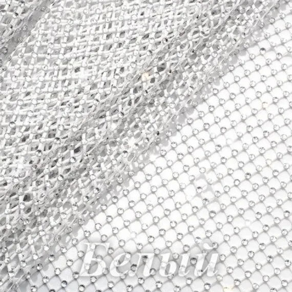 Сетка со стразами Кристалл, Белая, опт от 10 м