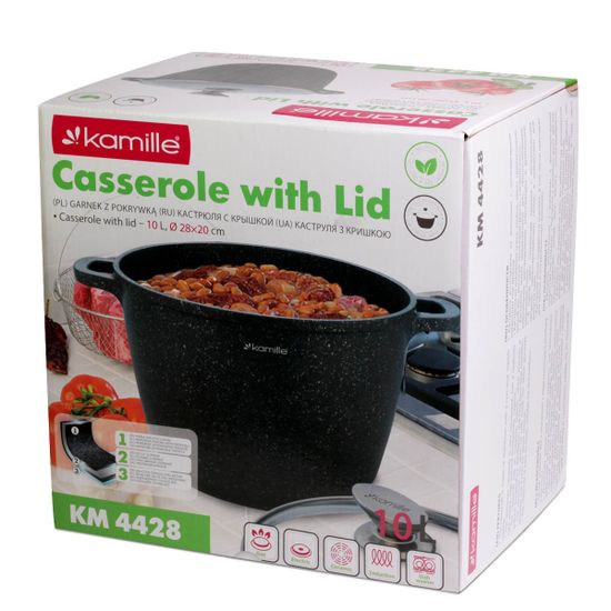 Кастрюля 10 л. из литого алюминия Kamille KM 4428 с мраморным покрытием