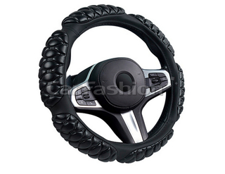 Оплетка на руль круглая CarFashion -М- «BLACKBERRY» 31656 - Экокожа - черный/шов черный