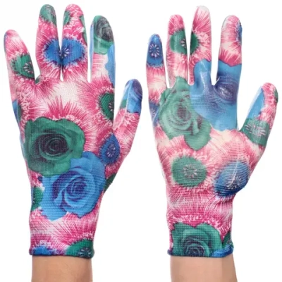 Перчатки нейлоновые «Фантазия-Дивная роза» с резиновым покрытием полуоблитые 8 р-р ДоброСад