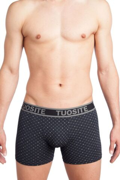 Удлиненные трусы-боксеры с принтом-решеткой (Размер: L) (Цвет: синий)