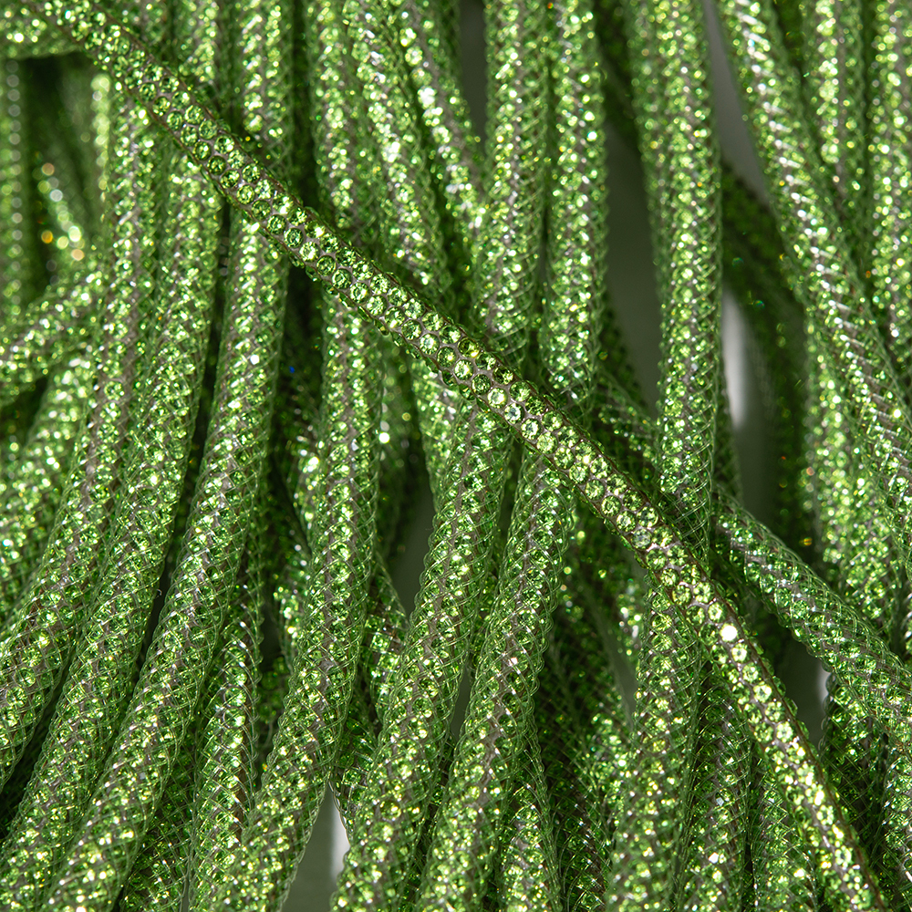 Стразовый шнур, зеленые кристаллы, 4мм