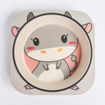 4482565 Набор бамбуковой посуды "Коровка", тарелка, миска, стакан, приборы, 5 предметов