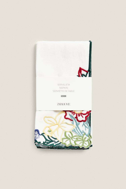 ZARA HOME НАБОР САЛФЕТОК РАМИ С ЦВЕТОЧНОЙ ВЫШИВКОЙ (НАБОР ИЗ 2 ПРЕДМЕТОВ), ЗЕЛЕНЫЙ