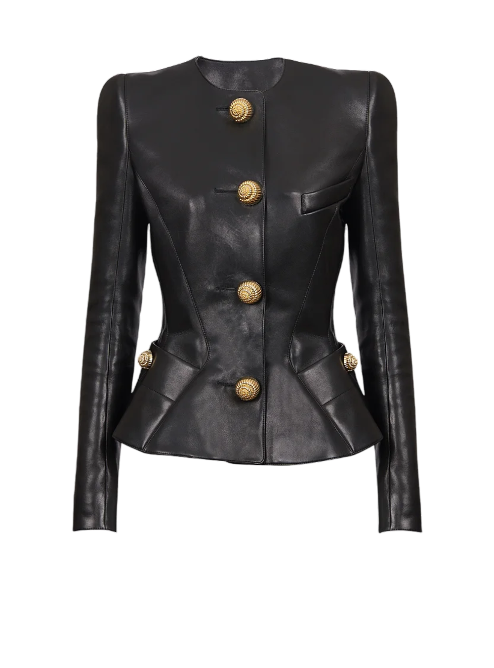 Куртка-пеплум из кожи ягнёнка от Balmain