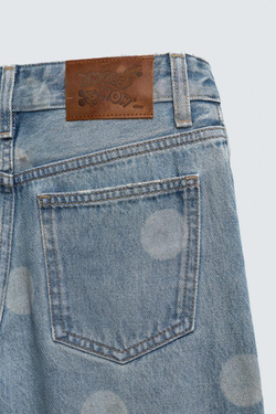 ZARA Х DISNEY ДЖИНСЫ BALLOON С ЭФФЕКТОМ ПОТЕРТОСТИ В ГОРОШЕК, СИНИЙ