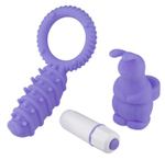 Фиолетовый набор NEON SECRET PLEASURE: эрекционное кольцо с лепестком и вибропуля с насадкой-зайчиком (Цвет: фиолетовый)