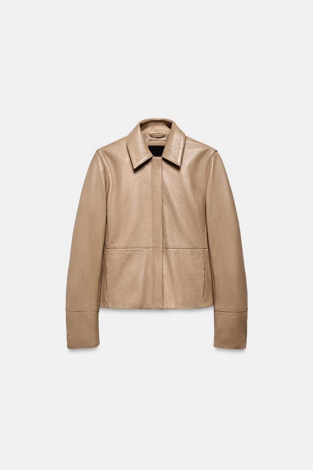 ZARA БЛЕЙЗЕР ОБЛЕГАЮЩЕГО КРОЯ ИЗ 100% КОЖИ, КАМЕННО-СЕРЫЙ