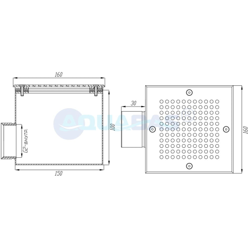 СД.50.2 Слив донный квадратный 150х150х100 2" (внутр.) пленка